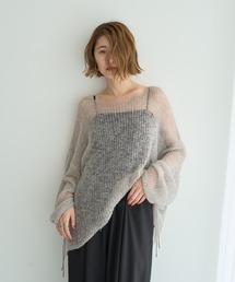 袖シャーリングシアーニット