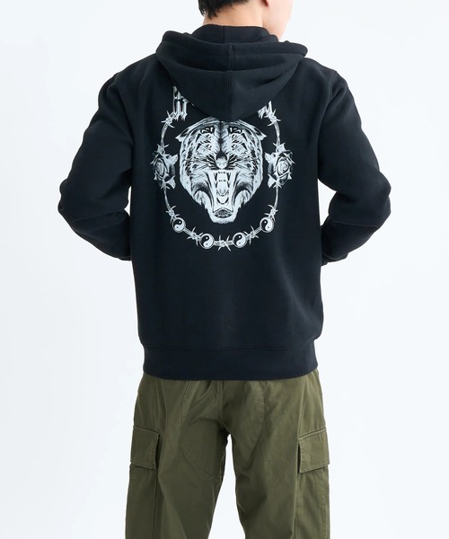 RVCA(ルーカ)の「RVCA メンズ BENJ TIGER EYES ZIP HOODIE パーカー 【2025年秋冬モデル】/ルーカバックプリントジップアップパーカー・フーディー(パーカー・メンズ・ブラック・LARGE/X-LARGE/MEDIUM/SMALL)」の1枚目の写真