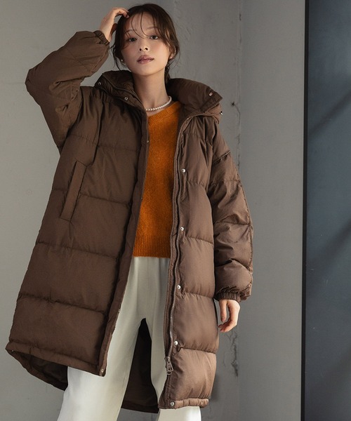 LOWO（ロワ）の「フーデッド シンプル ロング丈 ダウンコート（ダウンジャケット/コート・レディース・カーキ/ブラック/ブラウン・FREE）」の5枚目の写真