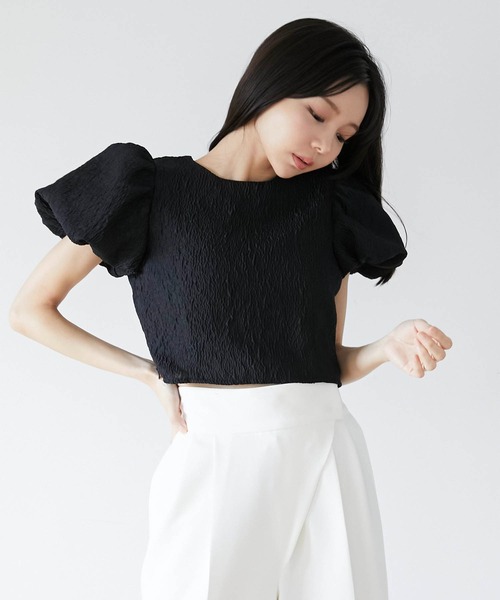 Luan(ルアン)の「【Luan】JACQUARD PUFF BLOUSE/ジャガードパフブラウス(シャツ/ブラウス・レディース・ブラック/ベージュ・FREE)」の11枚目の写真