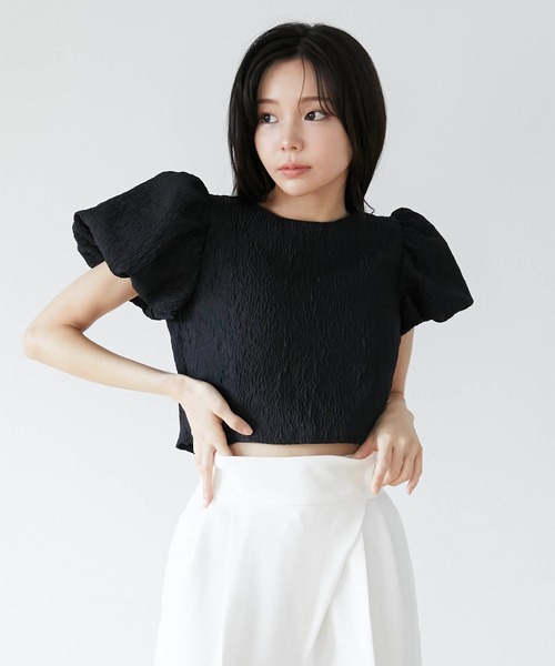 Luan(ルアン)の「【Luan】JACQUARD PUFF BLOUSE/ジャガードパフブラウス(シャツ/ブラウス・レディース・ブラック/ベージュ・FREE)」の12枚目の写真