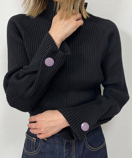 Lace Ladies(レースレディース)の「ハイネック 袖ボタン付き 長袖 ニット プルオーバー(ニット/セーター・レディース・ブラック/モカ/ホワイト・FREE)」の2枚目の写真
