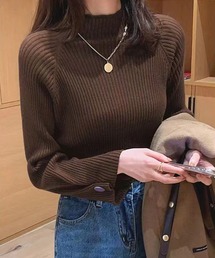 ハイネック 袖ボタン付き 長袖 ニット プルオーバー