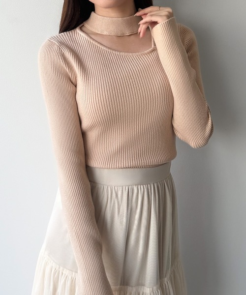 トップス STONE  04AW Ribbed Knit Sweater セール】アシンメトリーカットワークネックリブニットトップス（ニット