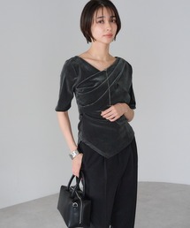 STRETA（ストレタ）の「【骨格ストレートさん向け】ウエストシェイプシアーベロアドレープT（Tシャツ/カットソー）」