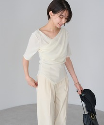 STRETA（ストレタ）の「【骨格ストレートさん向け】ウエストシェイプシアーベロアドレープT（Tシャツ/カットソー）」