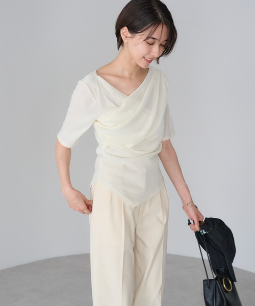 【骨格ストレートさん向け】ウエストシェイプシアーベロアドレープT