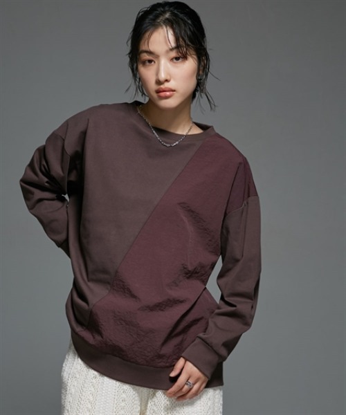Soiunique（スワユニーク）の「異素材配色切替オーバーサイズ長袖プルオーバー ［Soiunique］（Tシャツ/カットソー・レディース・ブラウン系/ブラック系・L-XL/S-M）」の13枚目の写真