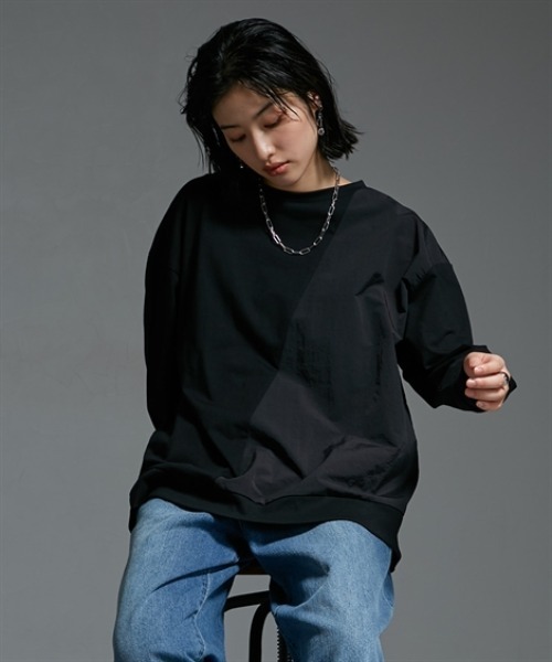 Soiunique（スワユニーク）の「異素材配色切替オーバーサイズ長袖プルオーバー ［Soiunique］（Tシャツ/カットソー・レディース・ブラウン系/ブラック系・L-XL/S-M）」の9枚目の写真
