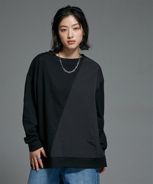 Soiunique（スワユニーク）の「異素材配色切替オーバーサイズ長袖プルオーバー ［Soiunique］（Tシャツ/カットソー・レディース・ブラウン系/ブラック系・L-XL/S-M）」の10枚目の写真
