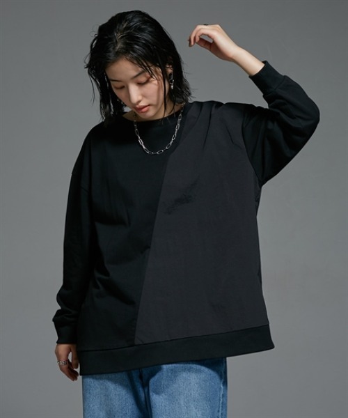 Soiunique（スワユニーク）の「異素材配色切替オーバーサイズ長袖プルオーバー ［Soiunique］（Tシャツ/カットソー・レディース・ブラウン系/ブラック系・L-XL/S-M）」の11枚目の写真