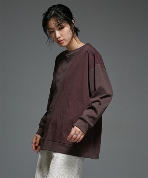 Soiunique（スワユニーク）の「異素材配色切替オーバーサイズ長袖プルオーバー ［Soiunique］（Tシャツ/カットソー・レディース・ブラウン系/ブラック系・L-XL/S-M）」の16枚目の写真