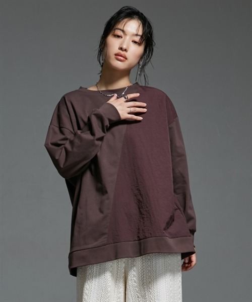 Soiunique（スワユニーク）の「異素材配色切替オーバーサイズ長袖プルオーバー ［Soiunique］（Tシャツ/カットソー・レディース・ブラウン系/ブラック系・L-XL/S-M）」の18枚目の写真
