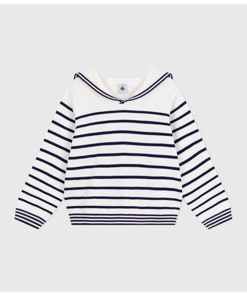 PETIT BATEAU(プチバトー)の「ニットプルオーバー(ニット/セーター・キッズ・ホワイト×ブルー・6YEAR/8YEAR/10YEAR/12YEAR)」の3枚目の写真