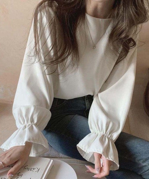 shoppinggo(ショッピングゴー)の「ブラウス シャツ トップス オフィス レディース 白ブラウス 長袖韓国ファッション(シャツ/ブラウス・レディース・ダークブラウン/ホワイト・M/L)」の11枚目の写真