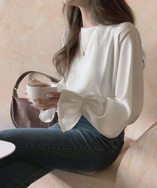 shoppinggo(ショッピングゴー)の「ブラウス シャツ トップス オフィス レディース 白ブラウス 長袖韓国ファッション(シャツ/ブラウス・レディース・ダークブラウン/ホワイト・M/L)」の10枚目の写真