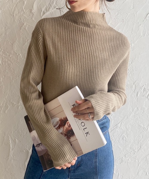 She's Closet(シーズクローゼット)の「プチハイネックタイト長袖リブニットトップス(ニット/セーター・レディース・グレイッシュベージュ/ブラック/オフホワイト/ベージュ・M/L)」の3枚目の写真