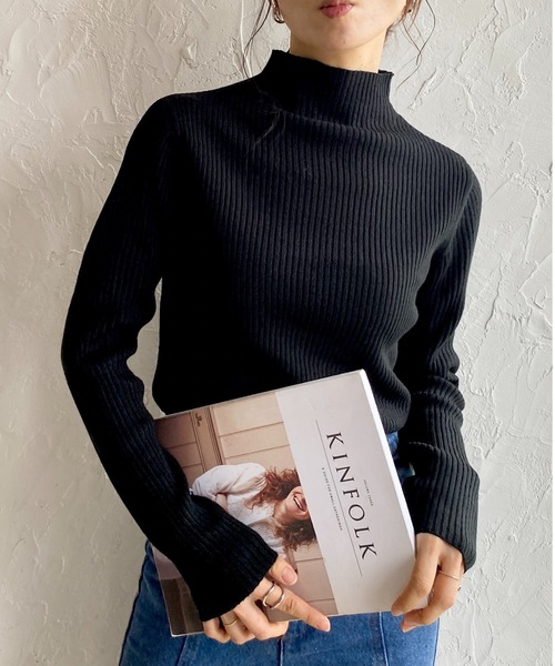 セール】プチハイネックタイト長袖リブニットトップス（ニット