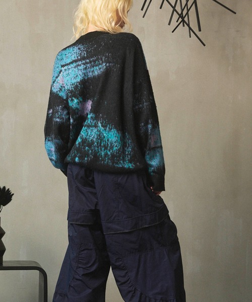 UNISEX》Contemporary Art Jacquard Prime-Over Crew Neck Shaggy Knit