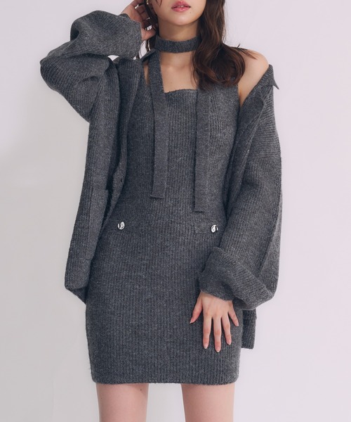choker melange knit setup / チョーカー付きメランジニット