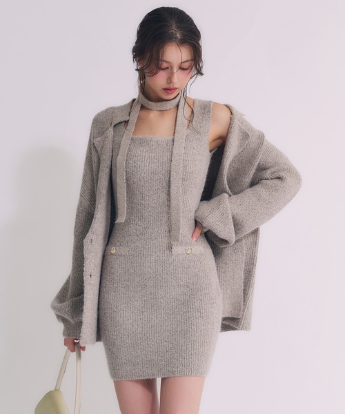 fupel(フぺル)の「choker melange knit setup / チョーカー付きメランジニットセットアップ(アンサンブル・レディース・ベージュ/アイボリー/グレー・FREE)」の4枚目の写真