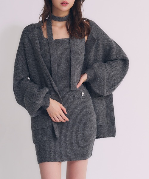 choker melange knit setup / チョーカー付きメランジニット