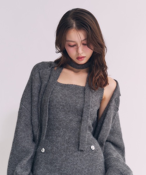 choker melange knit setup / チョーカー付きメランジニット