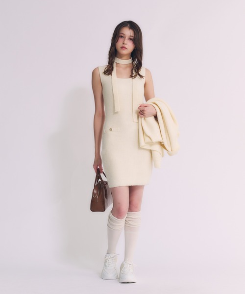 fupel(フぺル)の「choker melange knit setup / チョーカー付きメランジニットセットアップ(アンサンブル・レディース・ベージュ/アイボリー/グレー・FREE)」の20枚目の写真