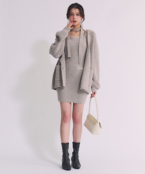fupel(フぺル)の「choker melange knit setup / チョーカー付きメランジニットセットアップ(アンサンブル・レディース・ベージュ/アイボリー/グレー・FREE)」の7枚目の写真