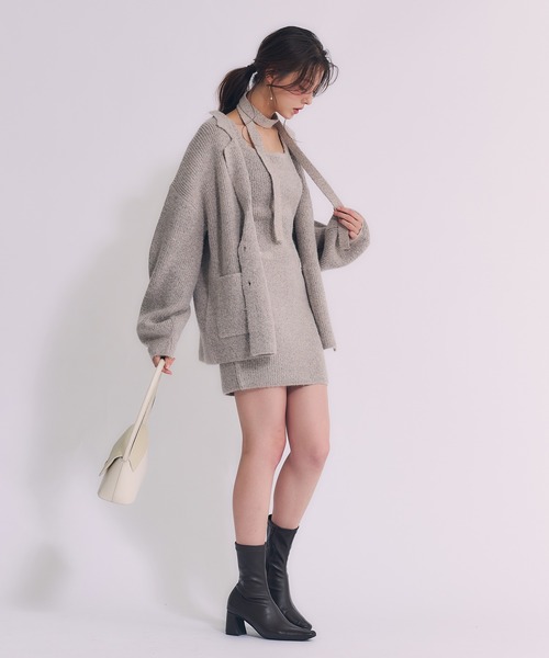 fupel(フぺル)の「choker melange knit setup / チョーカー付きメランジニットセットアップ(アンサンブル・レディース・ベージュ/アイボリー/グレー・FREE)」の10枚目の写真