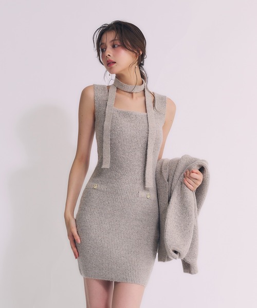 fupel(フぺル)の「choker melange knit setup / チョーカー付きメランジニットセットアップ(アンサンブル・レディース・ベージュ/アイボリー/グレー・FREE)」の11枚目の写真