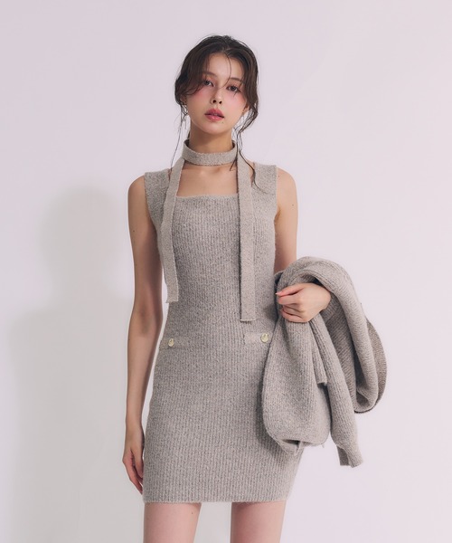fupel(フぺル)の「choker melange knit setup / チョーカー付きメランジニットセットアップ(アンサンブル・レディース・ベージュ/アイボリー/グレー・FREE)」の12枚目の写真