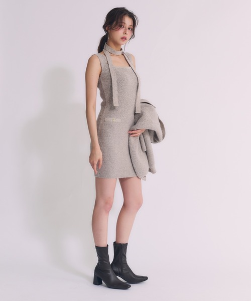 fupel(フぺル)の「choker melange knit setup / チョーカー付きメランジニットセットアップ(アンサンブル・レディース・ベージュ/アイボリー/グレー・FREE)」の14枚目の写真
