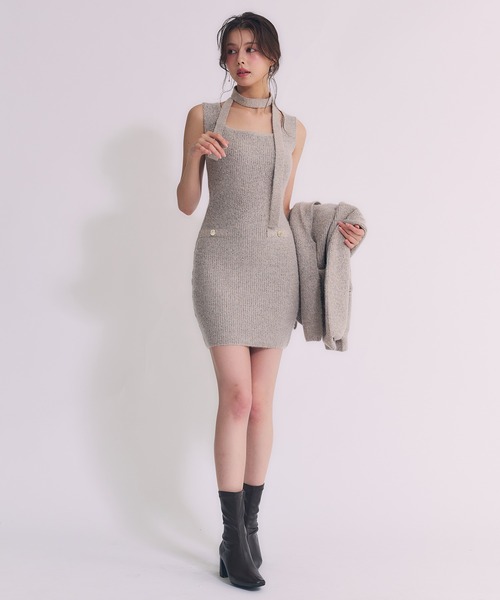 fupel(フぺル)の「choker melange knit setup / チョーカー付きメランジニットセットアップ(アンサンブル・レディース・ベージュ/アイボリー/グレー・FREE)」の13枚目の写真