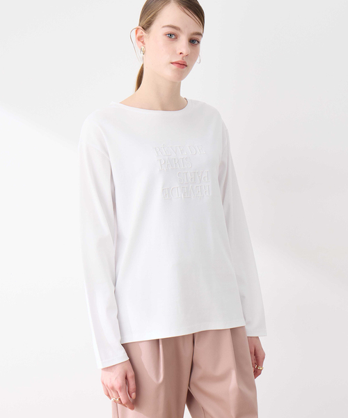 LE SOUK HOLIDAY(ルスークホリデー)の「刺しゅうロングTシャツ【綿100%】(Tシャツ/カットソー・レディース・ブラック/オフホワイト・M/L)」の2枚目の写真