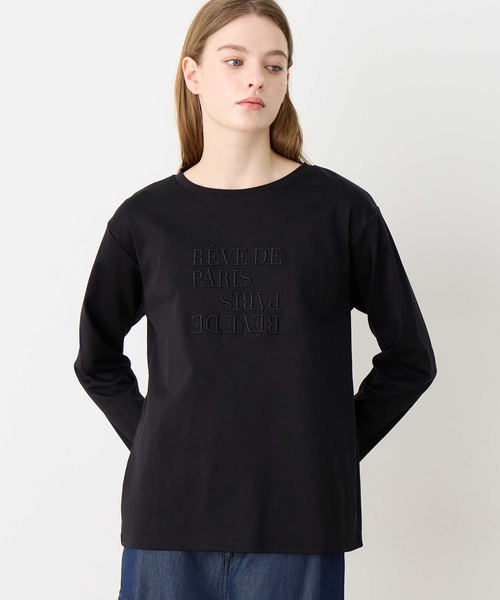 LE SOUK HOLIDAY(ルスークホリデー)の「刺しゅうロングTシャツ【綿100%】(Tシャツ/カットソー・レディース・ブラック/オフホワイト・M/L)」の3枚目の写真