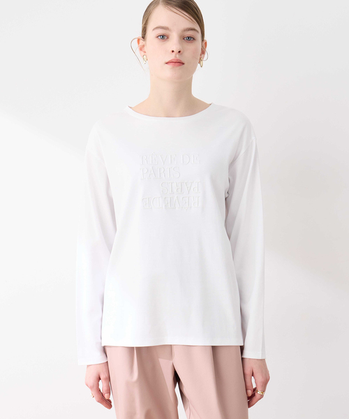 LE SOUK HOLIDAY(ルスークホリデー)の「刺しゅうロングTシャツ【綿100%】(Tシャツ/カットソー・レディース・ブラック/オフホワイト・M/L)」の4枚目の写真
