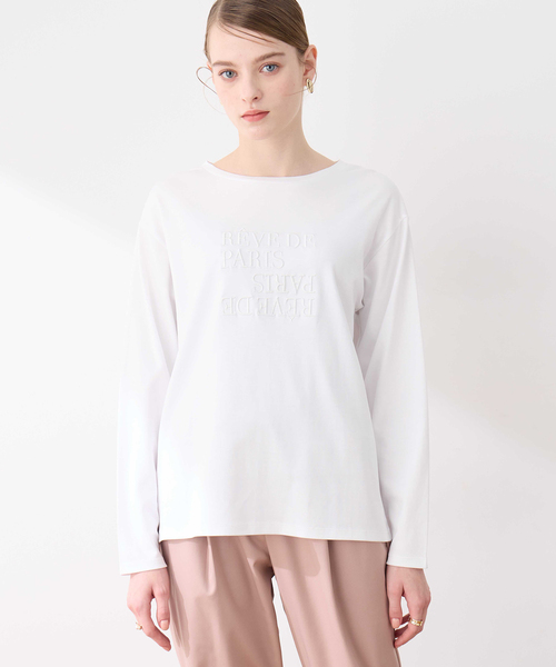 LE SOUK HOLIDAY(ルスークホリデー)の「刺しゅうロングTシャツ【綿100%】(Tシャツ/カットソー・レディース・ブラック/オフホワイト・M/L)」の5枚目の写真