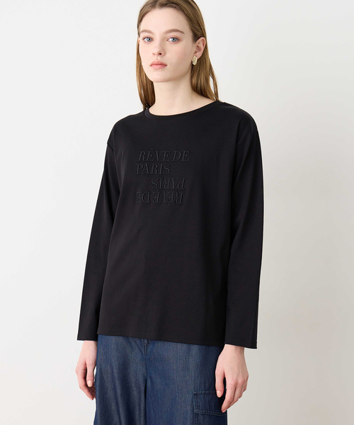 LE SOUK HOLIDAY(ルスークホリデー)の「刺しゅうロングTシャツ【綿100%】(Tシャツ/カットソー・レディース・ブラック/オフホワイト・M/L)」の6枚目の写真