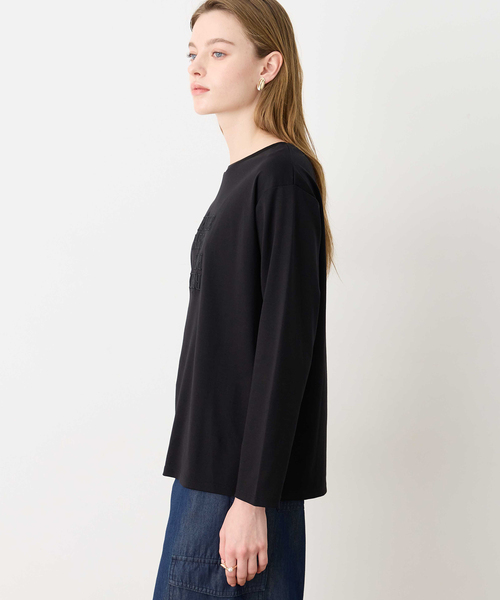 LE SOUK HOLIDAY(ルスークホリデー)の「刺しゅうロングTシャツ【綿100%】(Tシャツ/カットソー・レディース・ブラック/オフホワイト・M/L)」の7枚目の写真