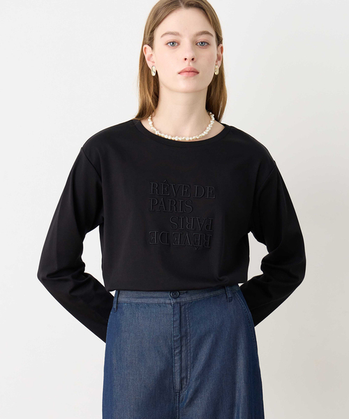 LE SOUK HOLIDAY(ルスークホリデー)の「刺しゅうロングTシャツ【綿100%】(Tシャツ/カットソー・レディース・ブラック/オフホワイト・M/L)」の9枚目の写真