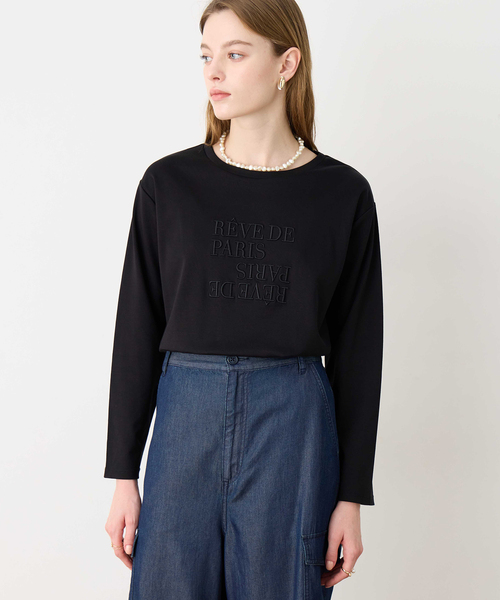 LE SOUK HOLIDAY(ルスークホリデー)の「刺しゅうロングTシャツ【綿100%】(Tシャツ/カットソー・レディース・ブラック/オフホワイト・M/L)」の10枚目の写真