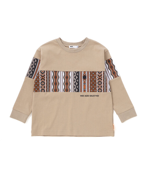 WASK(ワスク)の「ネイティブ柄プリントTシャツ(110~160cm)(Tシャツ/カットソー・キッズ・ベージュ/ブラック・150cm/160cm/140cm/130cm)」の1枚目の写真