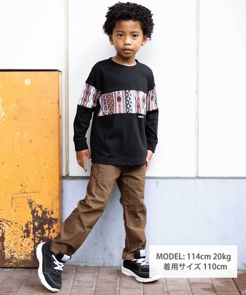 WASK(ワスク)の「ネイティブ柄プリントTシャツ(110~160cm)(Tシャツ/カットソー・キッズ・ベージュ/ブラック・150cm/160cm/140cm/130cm)」の3枚目の写真