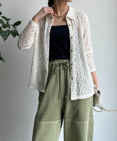 DouDou(ドゥドゥ)の「ラメシアーレースシャツ(シャツ/ブラウス・レディース・ネイビー/オフホワイト・FREE)」の7枚目の写真