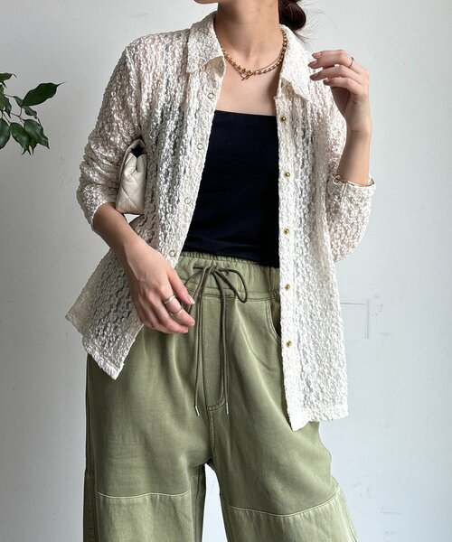 DouDou(ドゥドゥ)の「ラメシアーレースシャツ(シャツ/ブラウス・レディース・ネイビー/オフホワイト・FREE)」の5枚目の写真