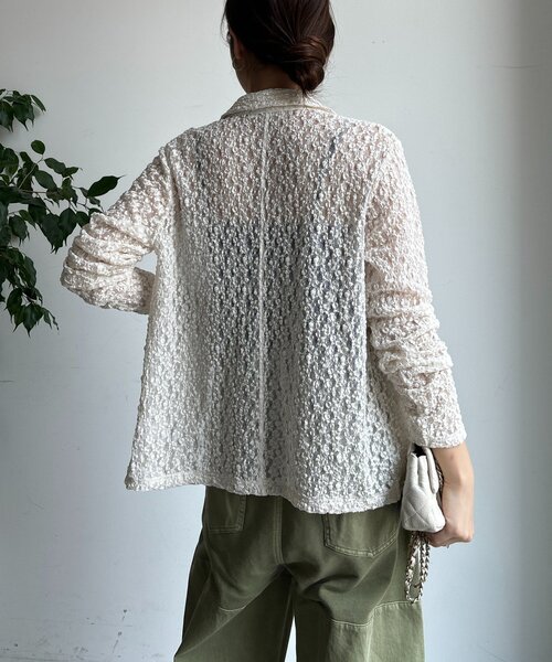 DouDou(ドゥドゥ)の「ラメシアーレースシャツ(シャツ/ブラウス・レディース・ネイビー/オフホワイト・FREE)」の4枚目の写真