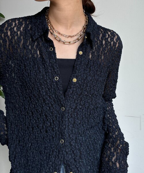 DouDou(ドゥドゥ)の「ラメシアーレースシャツ(シャツ/ブラウス・レディース・ネイビー/オフホワイト・FREE)」の22枚目の写真