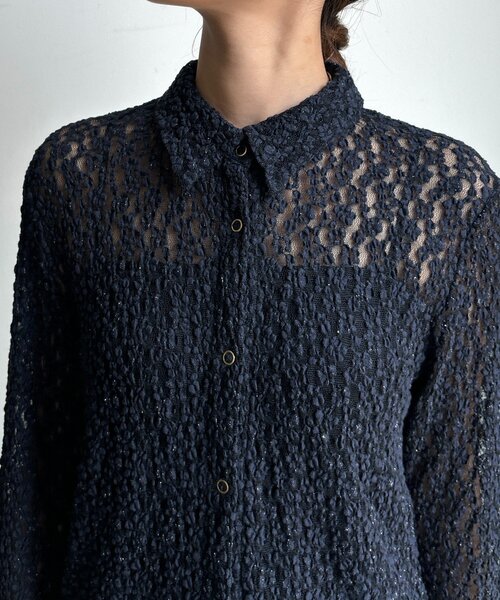 DouDou(ドゥドゥ)の「ラメシアーレースシャツ(シャツ/ブラウス・レディース・ネイビー/オフホワイト・FREE)」の17枚目の写真