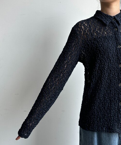 DouDou(ドゥドゥ)の「ラメシアーレースシャツ(シャツ/ブラウス・レディース・ネイビー/オフホワイト・FREE)」の16枚目の写真